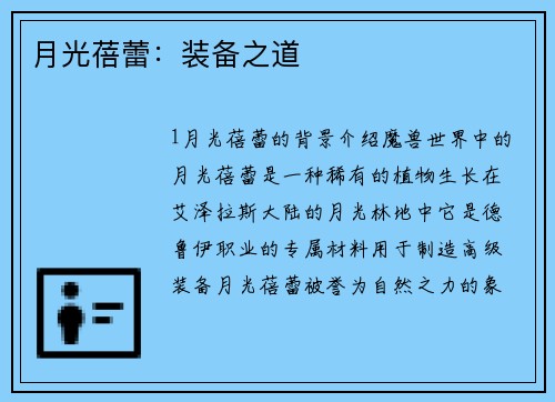 月光蓓蕾：装备之道